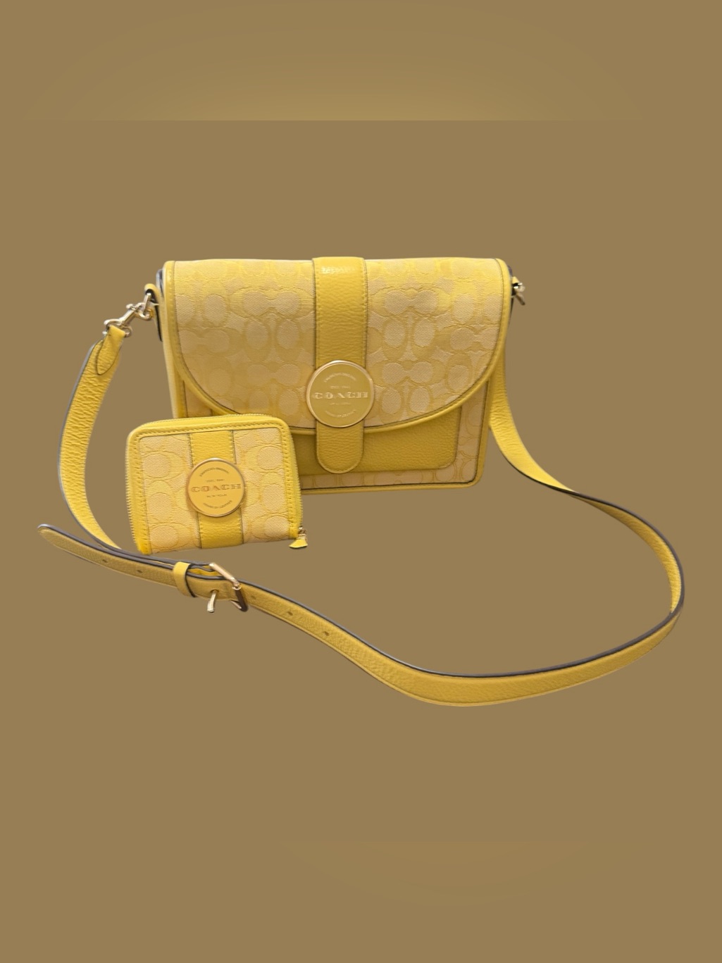Coach Yellow Signature Crossbody With Coin Wallet Set